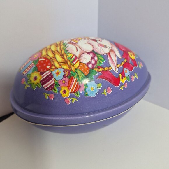 Easter Bunny Egg Basket Flowers Purple 5.5" Plastic Blow Mold Ullman Co - Picture 7 of 13